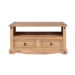 TV Stand Waxed Pinewood, Double Drawer TV Stand, Corner Cabinet, Solid Wood
